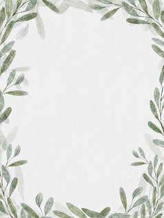 水彩插图框架与绿色叶子手画春天夏天自然孤立的白色纸背景与复制空间为卡邀请妈妈。rsquo一天婚礼问候卡片