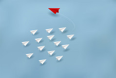 红色的纸飞机改变方向从白色新的想法不同的业务概念勇气风险领导向量插图