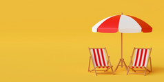 最小的夏天假期概念海滩伞与椅子黄色的背景插图