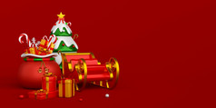 圣诞节横幅圣诞节袋和雪橇红色的背景插图