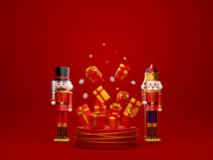 胡桃夹子与讲台上圣诞节礼物快乐圣诞节和快乐新一年插图