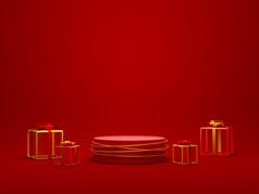 圣诞节主题几何讲台上与礼物盒子插图