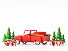 几何讲台上圣诞节车与圣诞节礼物为产品广告插图