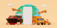 全球物流交付和货物运输通过智能手机插图