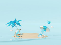 夏天假期概念海滩椅子和配件下棕榈树与复制空间为产品广告插图