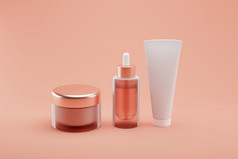 集空白化妆品包装模拟柔和的橙色背景呈现