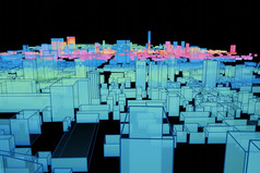 全息图建筑线框城市未来主义的数字城市景观呈现