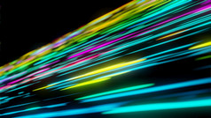 色彩斑斓的霓虹灯光未来主义的流数据沟通飞行成数字技术动画呈现