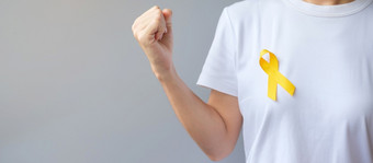 <strong>自杀预防</strong>一天肉瘤骨膀胱和童年癌症意识月黄色的丝带为支持人生活和疾病孩子们医疗保健和世界癌症一天概念