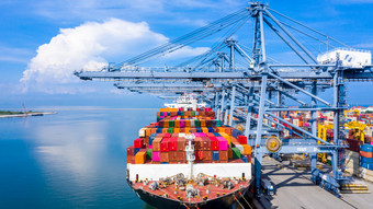 容器货物船工业港口进口出口业务物流和运输国际容器货物船的开放海