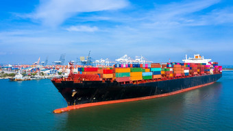 容器船<strong>运费</strong>航运海上船全球业务进口出口商务贸易物流和运输海外在世界范围内容器货物船船空中视图