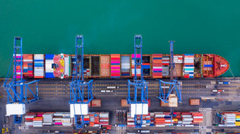 空中视图容器船商业港口业务行业商务全球进口出口<strong>物流运输</strong>海外在世界范围内海航运公司船