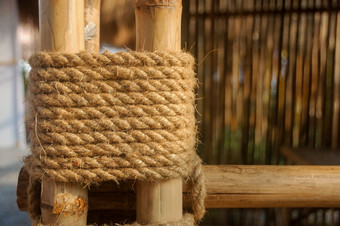 麻绳子系竹子树坚持在一起为建筑结构竹子绳子<strong>关节</strong>