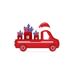 老古董红色的圣诞节卡车与烟花和圣诞老人他向量插图老古董卡车携带烟花
