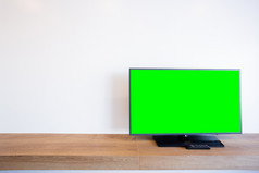 监控领导电视砖墙室内房间绿色屏幕