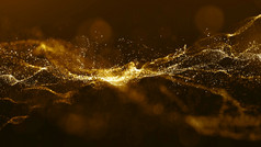 摘要黄金颜色数字粒子波与散景和光背景