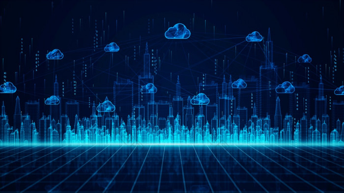 数字城市和云计算使用人工情报高速连接数据分析数字数据网络连接和全球沟通背景