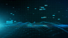 蓝色的数字网络空间数字数据网络连接波流动与行和点连接技术沟通高新技术数字显示全息信息背景