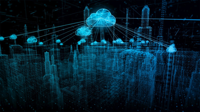 聪明的城市网络安全数字数据未来主义的和技术云计算使用人工情报高速度互联网连接和大数据分析背景概念