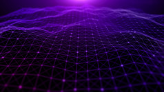 数字网络空间未来主义的紫色的颜色粒子波流动与行和点连接技术网络摘要背景呈现