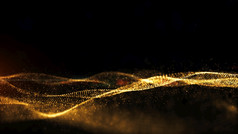 黄金粒子火花动画波流背景闪烁粒子黑色的背景数字摘要背景呈现