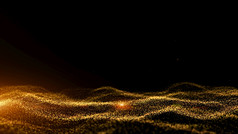 数字网络空间未来主义的黄金颜色粒子波流动与散景和光行和点连接摘要背景