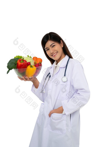 医生营养学家持有新鲜的<strong>水果</strong>橙色红色的和绿色苹果和微笑诊所<strong>健康</strong>的饮食概念营养食物处方为好<strong>健康水果</strong>医学