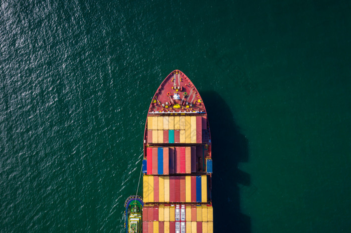 容器船进口和出口业务和物流航运货物开放海运输国际空中视图
