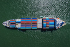业务大货物容器船物流运输国际出口和进口服务的海空中前视图