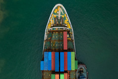 航运货物容器服务业务运输进口出口国际的海空中前视图从无人机