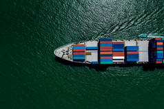 容器船进口和出口国际企业服务的海空中视图从无人机