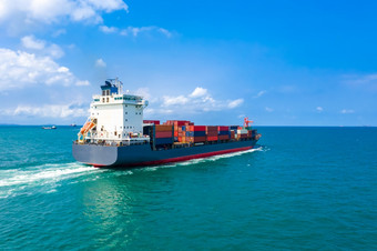 航运容器货物物流进口和出口业务和行业服务商业贸易运输国际容器货物船的开放海容器货物运费船概念空中视图