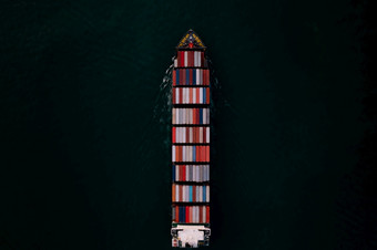 容器船运输大货物物流进口出口货物在国际上在世界范围内包括亚洲太平洋和欧洲行业业务服务运输容器船海地中海黑暗颜色照片空中前视图从无人机