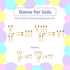 向量插图数学游戏为孩子们把火柴那的平等是真正的