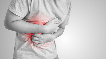 亚洲胃炎但胃问题概念黑色的和白色疾病概念