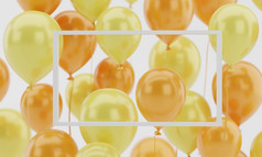 呈现白色框架模板浮动文本与橙色和黄色的空气气球背景模板为海报摩天观景轮邀请概念