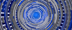 轮隧道内部宇宙飞船形成银金属结构与蓝色的灯插图隧道内部宇宙飞船形成银金属结构与蓝色的灯插图