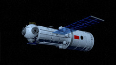 模型的天河核心模块的天宫中国人空间站飞行黑色的空间与星星背景插图天河核心模块的天宫中国人空间站飞行黑色的空间与星星背景插图