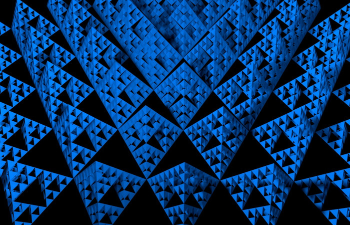 蓝色的sierpinski三角形纹理黑色的背景分形与的整体形状等边三角形三角形细分递归地成小等边三角形三角形插图sierpinski三角形纹理黑色的背景分形与的整体形状等边三角形三角形细分递归地成小等
