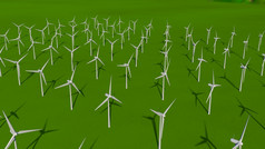 空中视图集涡轮机形成风农场绿色场在的一天插图
