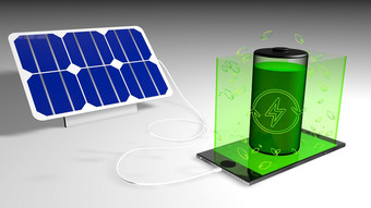 太阳能面板充电细胞电话与的绿色屏幕在哪里绿色电池来了从与叶子和绿色能源象征白色背景插图太阳能面板充电细胞电话与的绿色屏幕在哪里绿色电池叶子和绿色能源象征来出白色背景插图