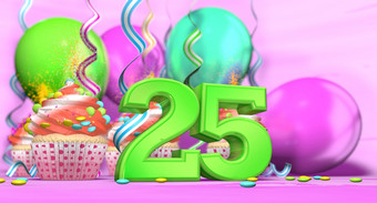<strong>生日蛋糕</strong>与引发<strong>蜡烛</strong>与的数量大绿色与纸杯蛋糕与红色的奶油装饰与巧克力芯片和气球的回来粉红色的背景插图大数量<strong>生日蛋糕</strong>绿色与纸杯蛋糕和气球的回来粉红色的背景插图