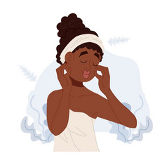 非洲美国女人与清晰的脸皮肤哪概念自我尊重向量平插图