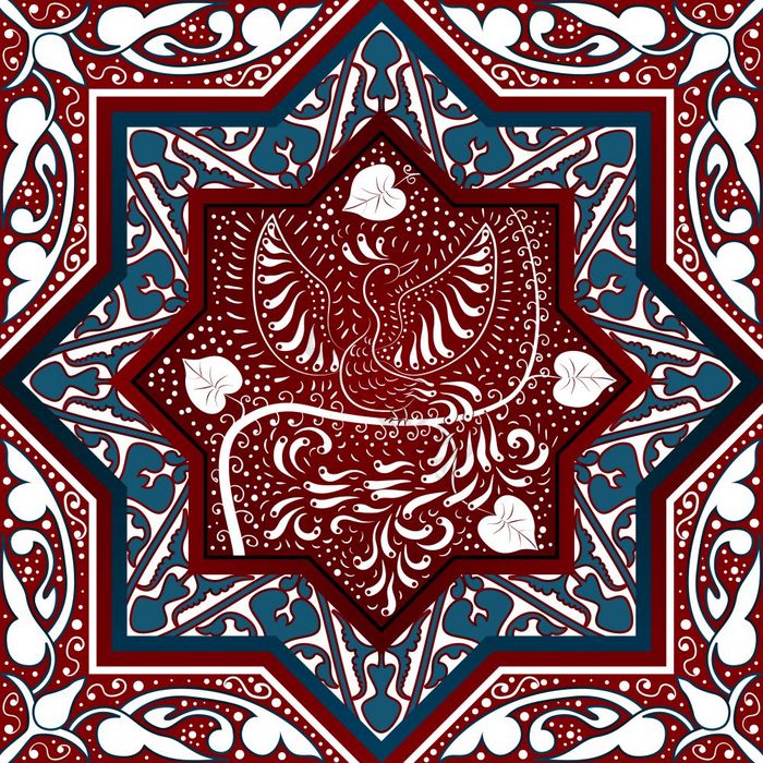阿拉伯语无缝的模式与鸟凤凰城向量插图阿拉