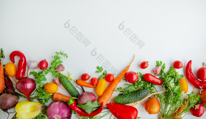 作文与生蔬菜西红柿辣椒胡萝卜茄子洋葱白色背景框架蔬菜复制空间为文本作文与生蔬菜白色背景框架蔬菜
