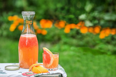 柑橘类鸡尾酒与冰和薄荷美丽的眼镜和壶新鲜的成熟的柑橘类的花园葡萄柚壶新鲜的柑橘类水果