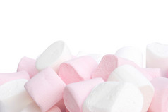白色而且粉红色的毛茸茸的糖果孤立的白色背景