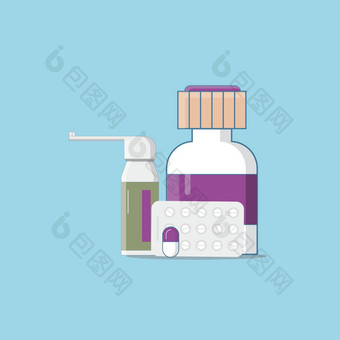 药物治疗药物医学药丸药店药物瓶和抗生素药物处方止痛药健康商店孤立的插图