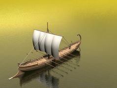 老希腊船浮动的海洋棕色（的）一天老希腊船渲染