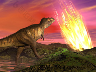 陨石下降的地球恐<strong>龙年</strong>龄杀死他们灭绝恐龙渲染